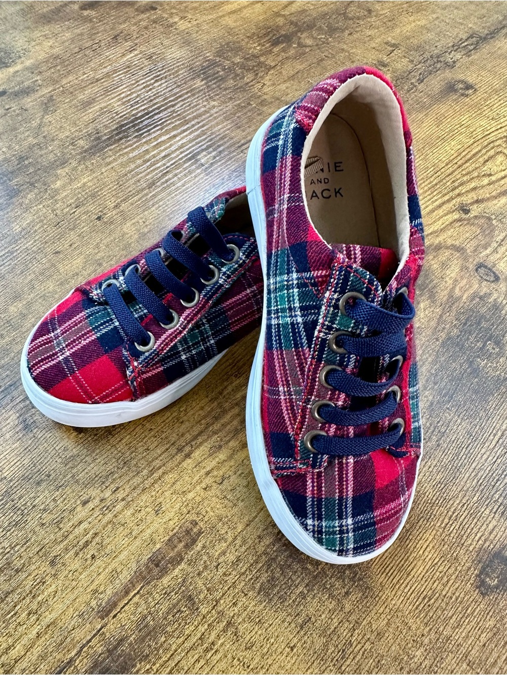 Janie and Jack Holiday Red and Navy Plaid Sneakers